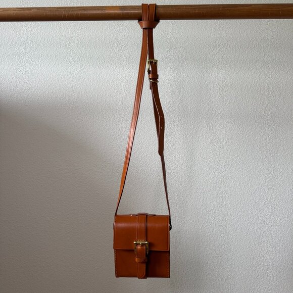 Joan David Small Leather Crossbody Camera Bag – Real Brass Hardware, Boho Chic - Picture 1 of 15